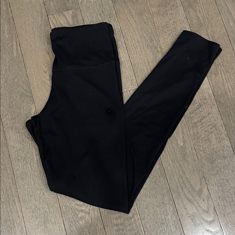 Black Bow Accent Leggings High Rise Wide Waistband Stretch Small Inseam 28”